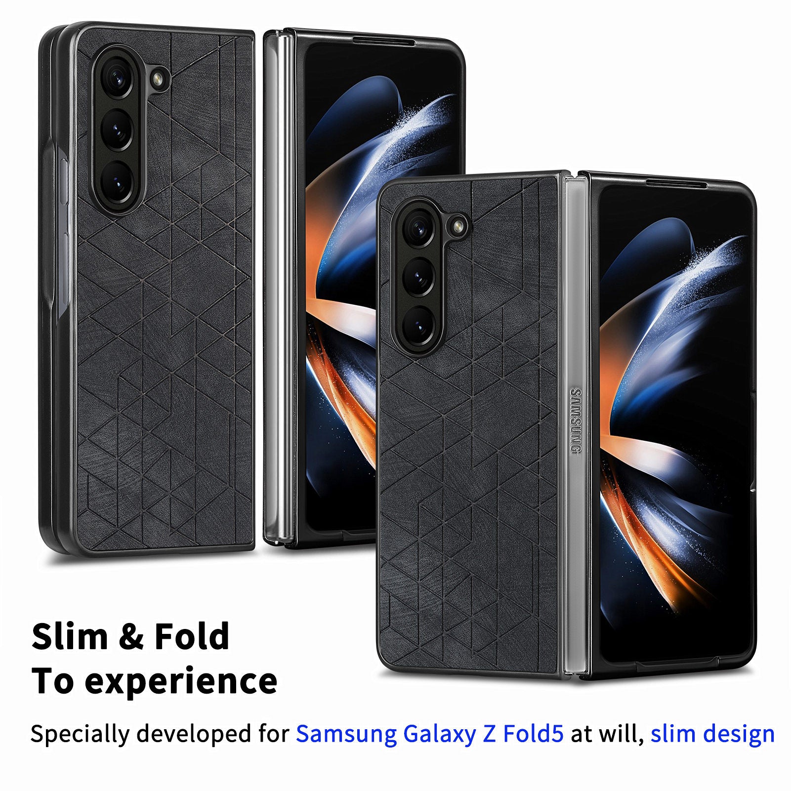 For Samsung Galaxy Z Fold5 5G PU Leather Coated PC Phone Case Geometry Imprinted Shockproof Cover For Samsung Galaxy Z Fold5 5G PU Leather Coated PC Phone Case Geometry Imprinted Shockproof Cover